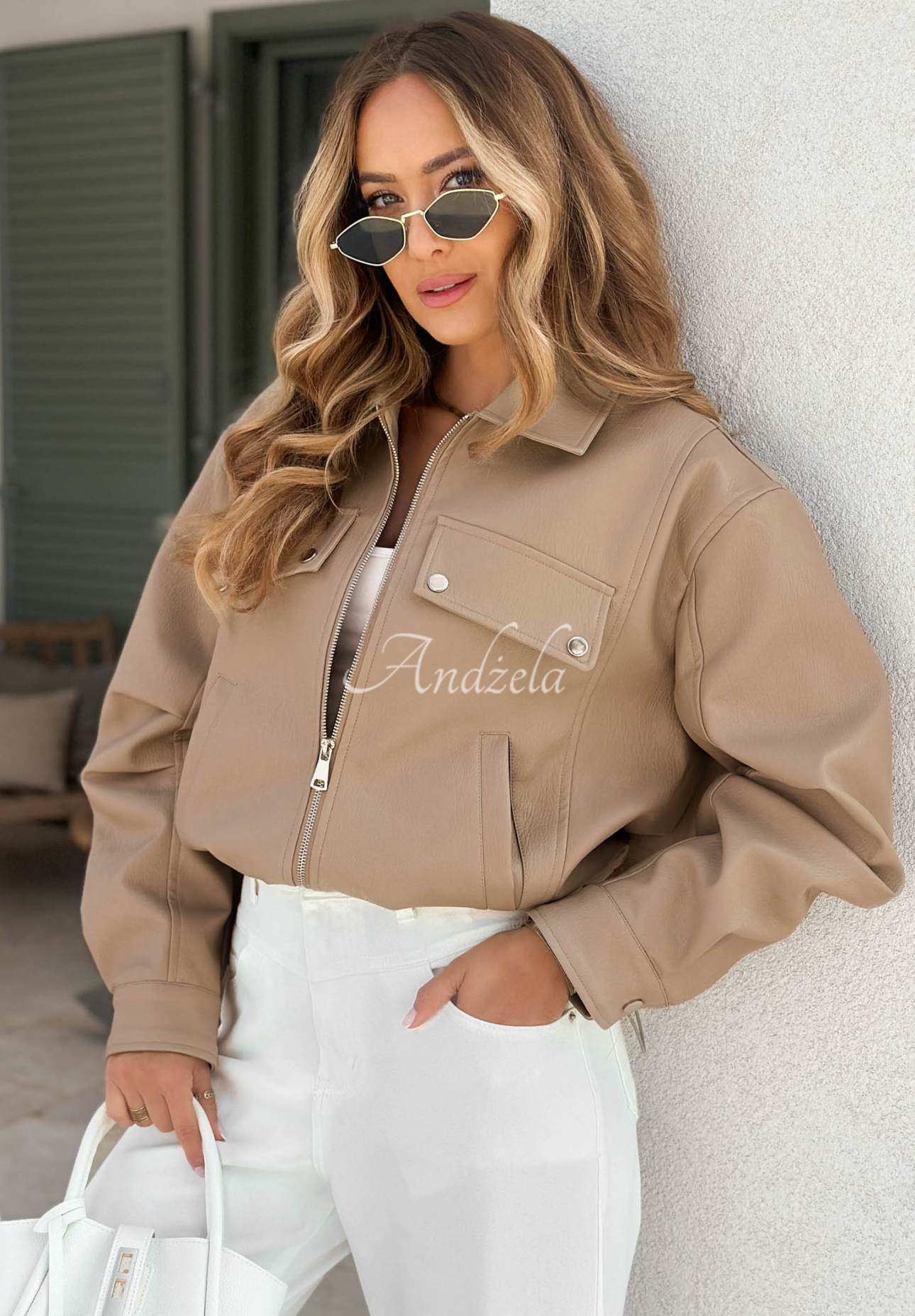 Kožená bunda s límečkem Less Is More Mokka