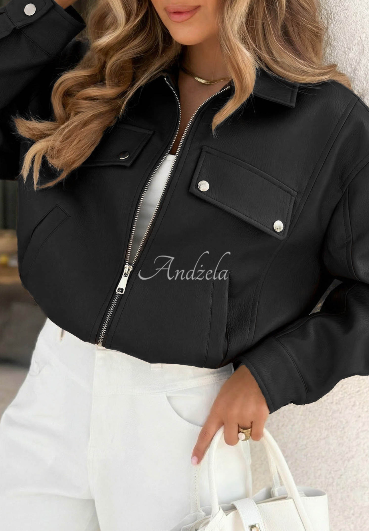 Kožená bunda s límečkem Less Is More černá