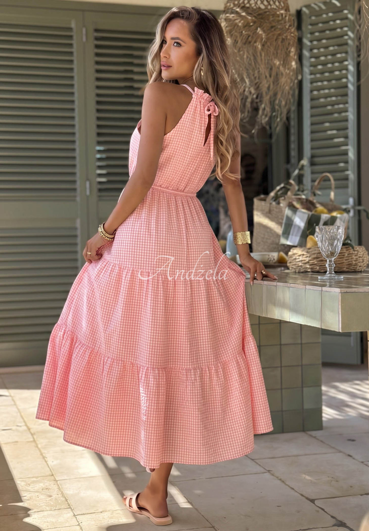 Vzdušné šaty na ramínka káro s viskózou Summer Sorbet růžová