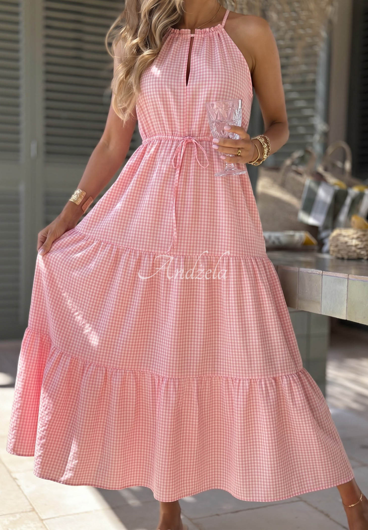 Vzdušné šaty na ramínka káro s viskózou Summer Sorbet růžová