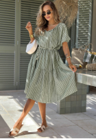 Šaty mini z bufkami w paski Sunny Shore pistáciová