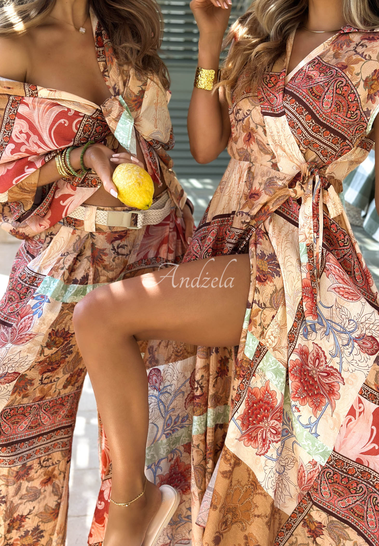 Viskózová košile se vzory Riviera Sunset béžovo-oranžová