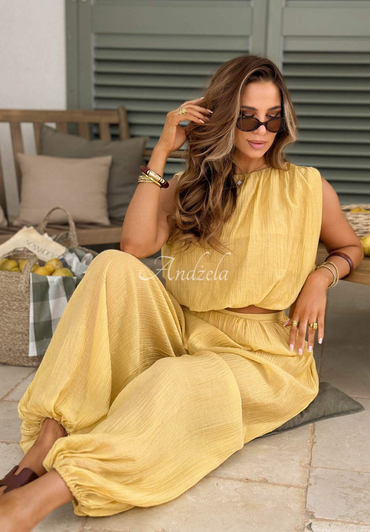 Souprava top a kalhoty z tencelu Dolce Primavera žlutá