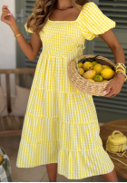 Šaty midi z bufkami w kratkę Papaya růžová