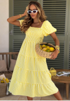 Šaty midi z bufkami w kratkę Papaya růžová