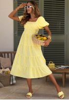 Šaty midi z bufkami w kratkę Papaya růžová