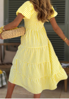 Šaty midi z bufkami w kratkę Papaya růžová