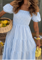 Šaty midi z bufkami w kratkę Papaya růžová