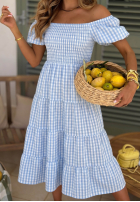 Šaty midi z bufkami w kratkę Papaya růžová