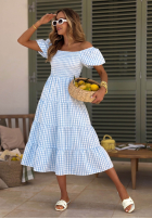 Šaty midi z bufkami w kratkę Papaya růžová