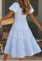 Šaty midi z bufkami w kratkę Papaya růžová