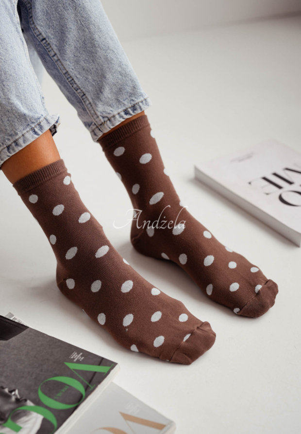 Dlouh&eacute; ponožky s punt&iacute;ky Little Dots čokol&aacute;dov&eacute;