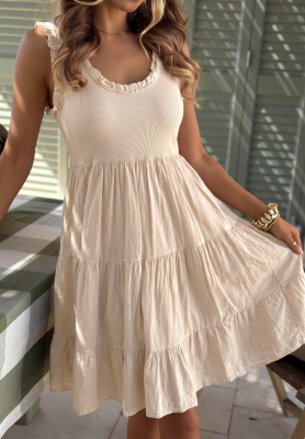 Bavlněné šaty s volánky Here I Am béžová