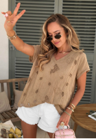 Ażurowy Tričko z dekoltem Sol Riviera Mokka