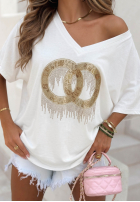 Tričko oversize z ozdobną aplikacją Love This Day Bílá