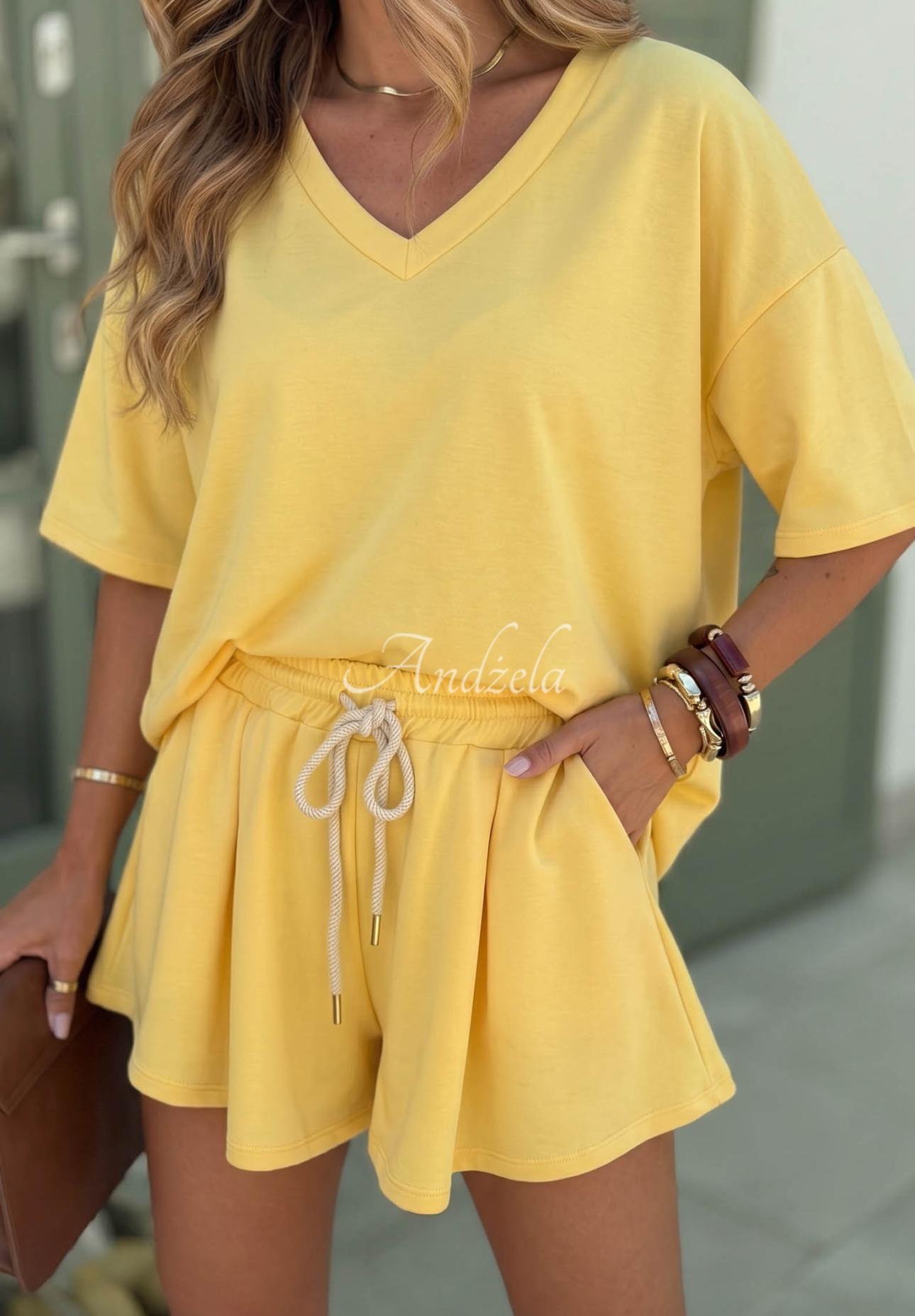 Viskózová tepláková souprava tričko a krátké šortky Willy žlutá