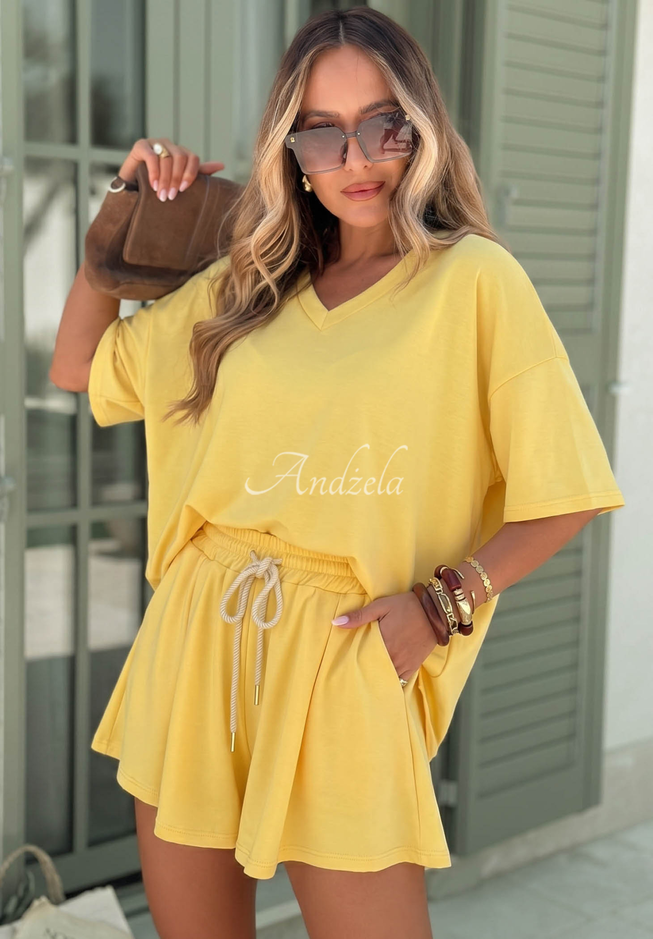 Viskózová tepláková souprava tričko a krátké šortky Willy žlutá