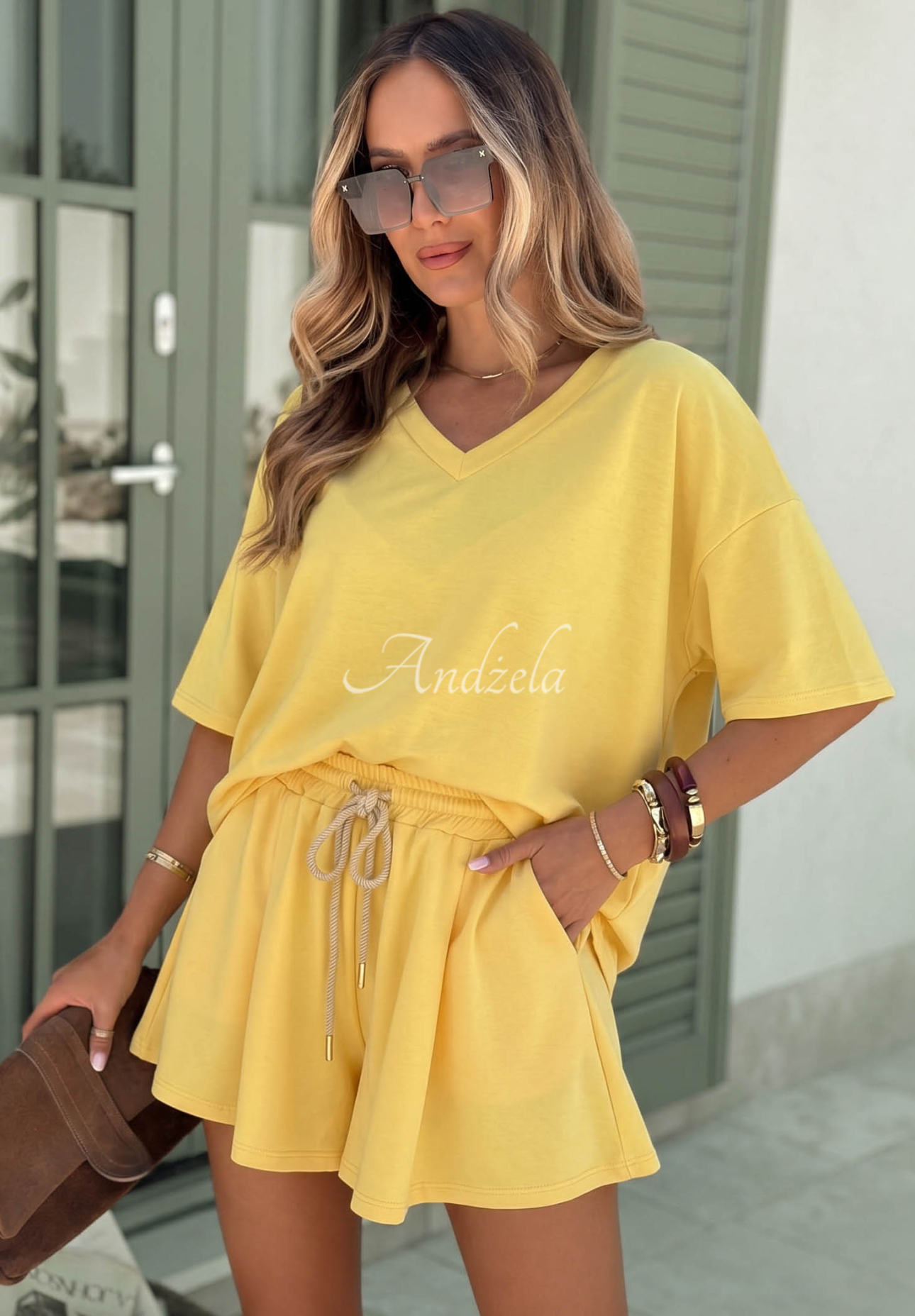 Viskózová tepláková souprava tričko a krátké šortky Willy žlutá