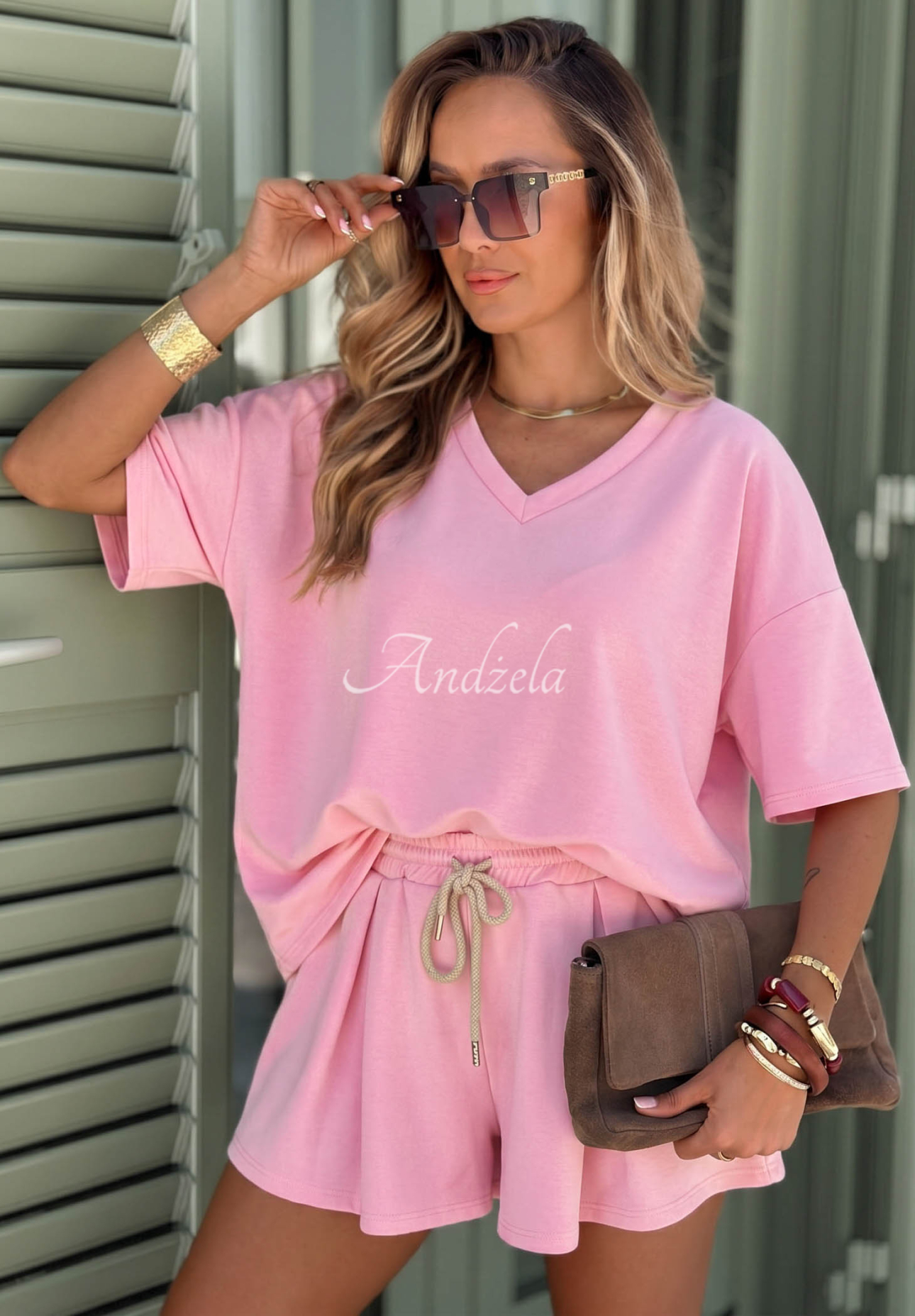 Viskózová tepláková souprava tričko a krátké šortky Willy pudrová růžová