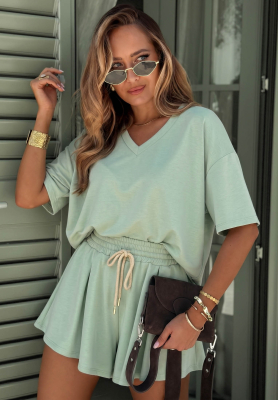 Viskózová tepláková souprava tričko a krátké šortky Willy pistáciový