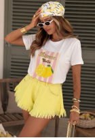 Tričko z nadrukiem w paski Limon Gelato biało-růžový