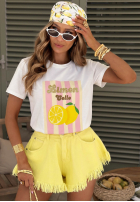 Tričko z nadrukiem w paski Limon Gelato biało-růžový