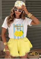 Tričko z nadrukiem w paski Limon Gelato biało-růžový