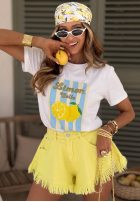 Tričko z nadrukiem w paski Limon Gelato biało-růžový