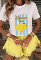 Tričko z nadrukiem w paski Limon Gelato biało-růžový