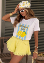 Tričko z nadrukiem w paski Limon Gelato biało-růžový