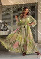 Wzorzysta Šaty maxi z szerokimi rękawami Summer Doll pistáciová