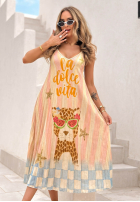 Plisowana wiskozowa Šaty midi vzorované Italian Palms błękitno-růžová