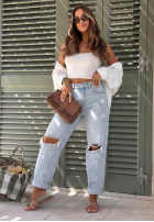 Kalhoty džínové  mom fit z przetarciami Just Basic světle modré