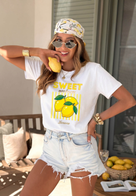 Bavlněn&eacute; tričko s potiskem Sweet Goodness b&iacute;lo-žlut&aacute;