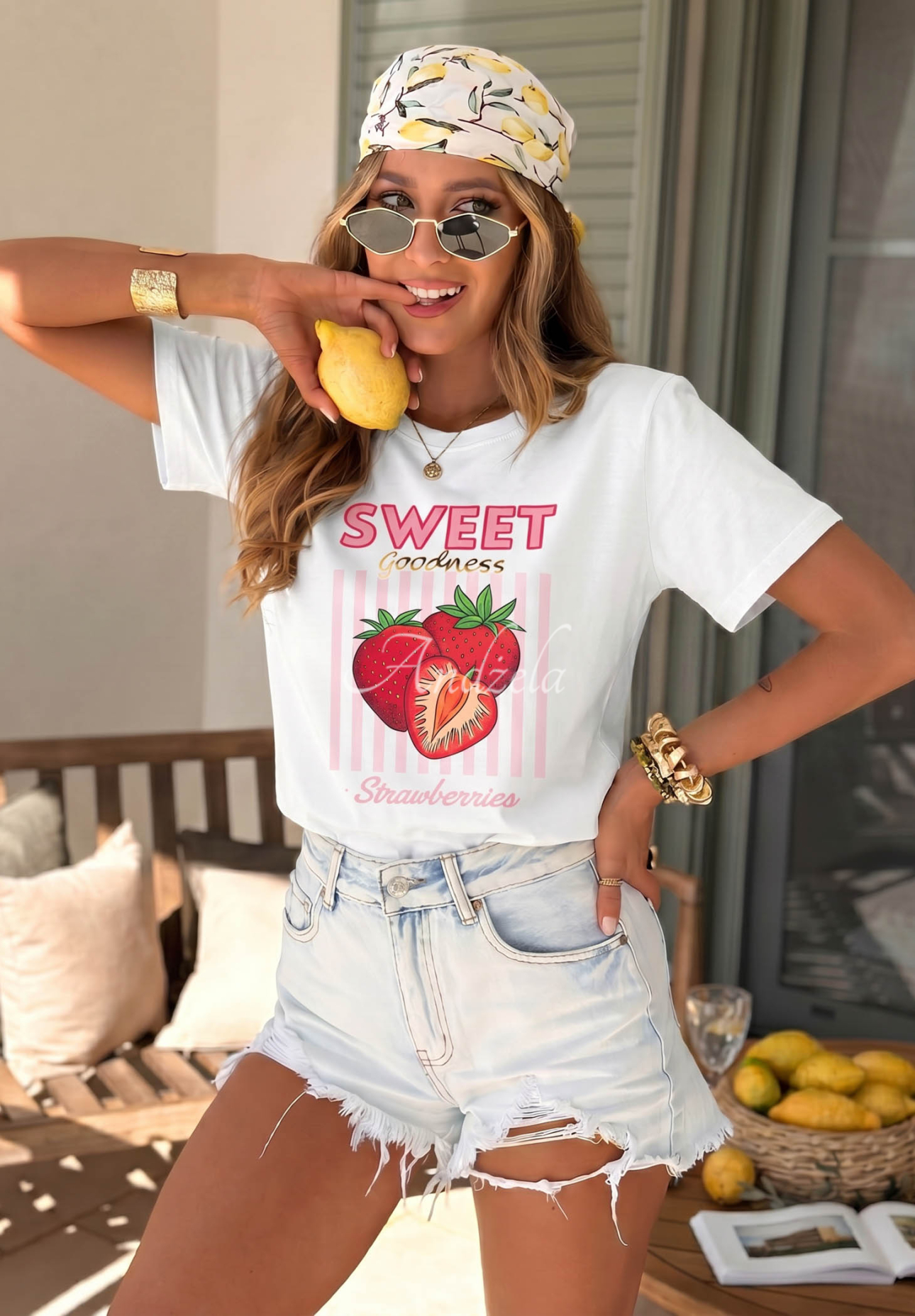 Bavlněné tričko s potiskem Sweet Goodness bílo-růžový