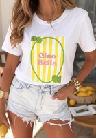 Tričko z nadrukiem Ciao Bella biało-růžový