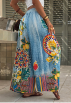 materiálové Kalhoty wide leg vzorované You're My Favourite modré