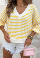 Svetr w paski z dekoltem Naomi biało-žlutá