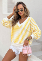 Svetr w paski z dekoltem Naomi biało-žlutá