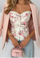 Gorsetowy top w kwiaty z koronką Flora Diva Bílá