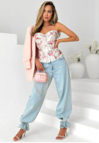 Gorsetowy top w kwiaty z koronką Flora Diva Bílá