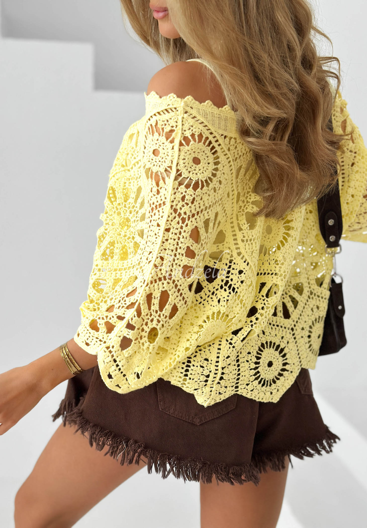 Krajková bavlněná halenka Dreamy Lace žlutá