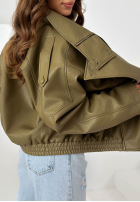 Skórzana  Bunda ze ściągaczem Amber Mood olivová