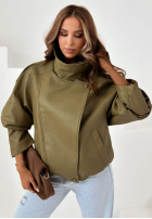 Skórzana  Bunda ze ściągaczem Amber Mood olivová