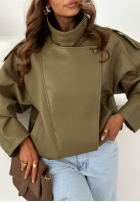 Skórzana  Bunda ze ściągaczem Amber Mood olivová