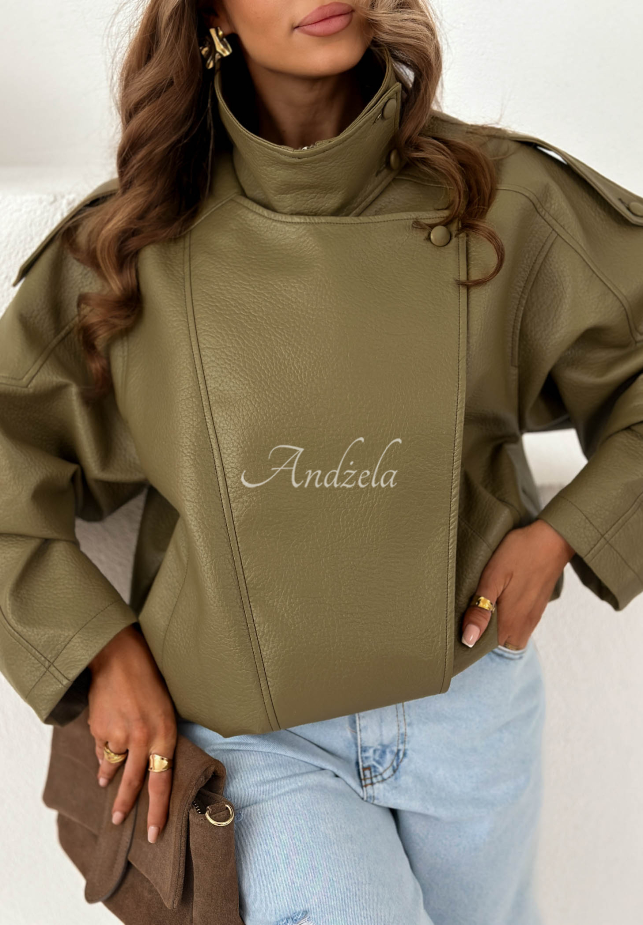 Kožená bunda se stahováním Amber Mood olivová