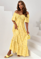 Kwiecista Šaty maxi z bufkami i falbankami Mirabilis pudrová růžová