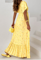 Kwiecista Šaty maxi z bufkami i falbankami Mirabilis pudrová růžová