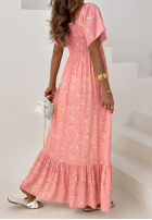 Kwiecista Šaty maxi z bufkami i falbankami Mirabilis pudrová růžová