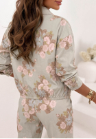 Kwieciste Kalhoty mom fit z paskiem Olive béžové